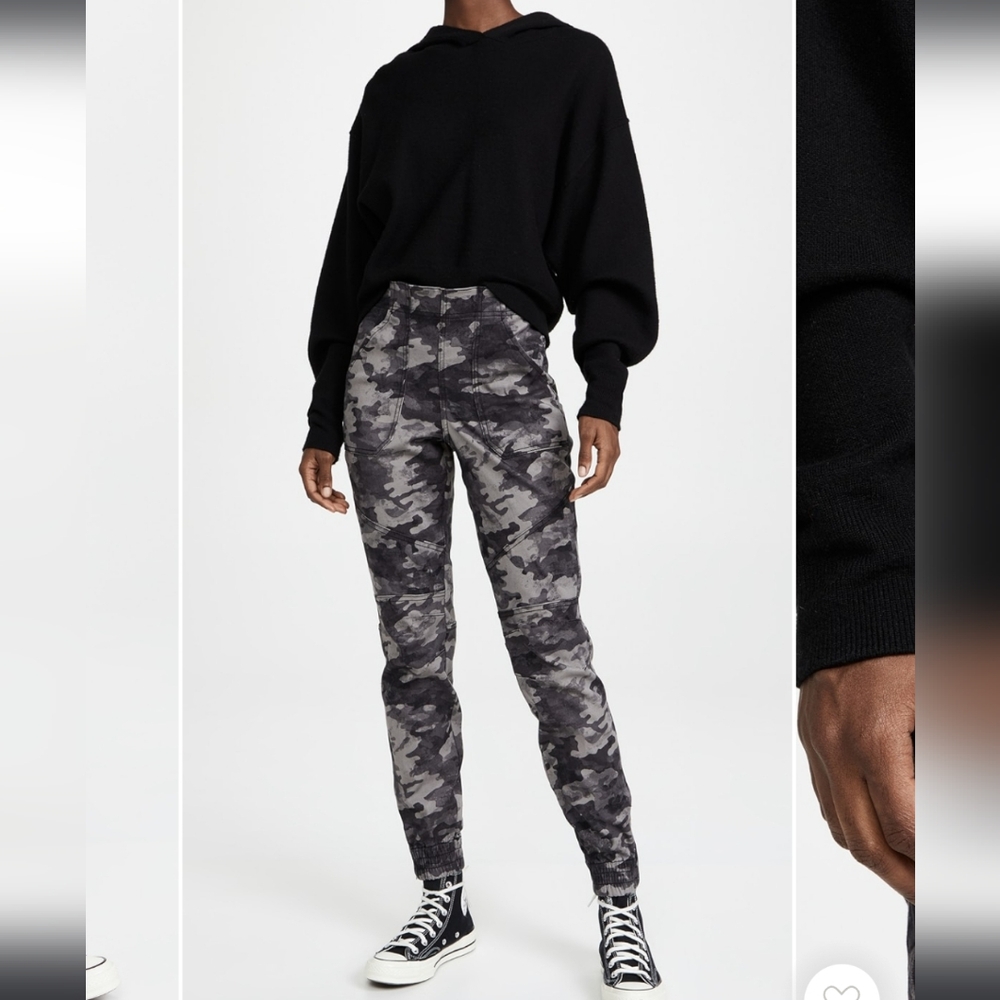 Spanx Sz M Gray Black Camouflage Stretch Twill Cargo Casual Jogger Pants